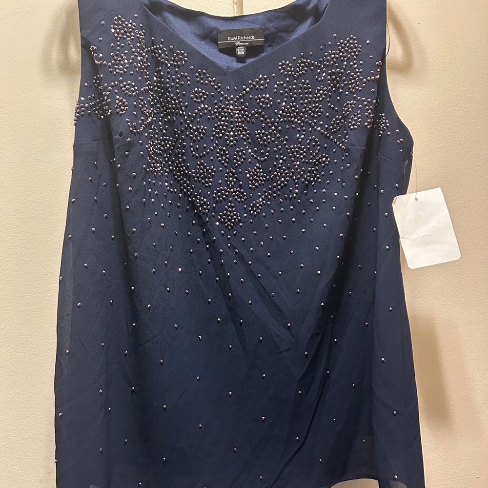 Navy Embellished Sleeveless Top